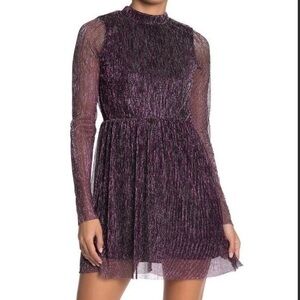 LOVE , FIRE  metallic shimmer mock neck mini dress -M